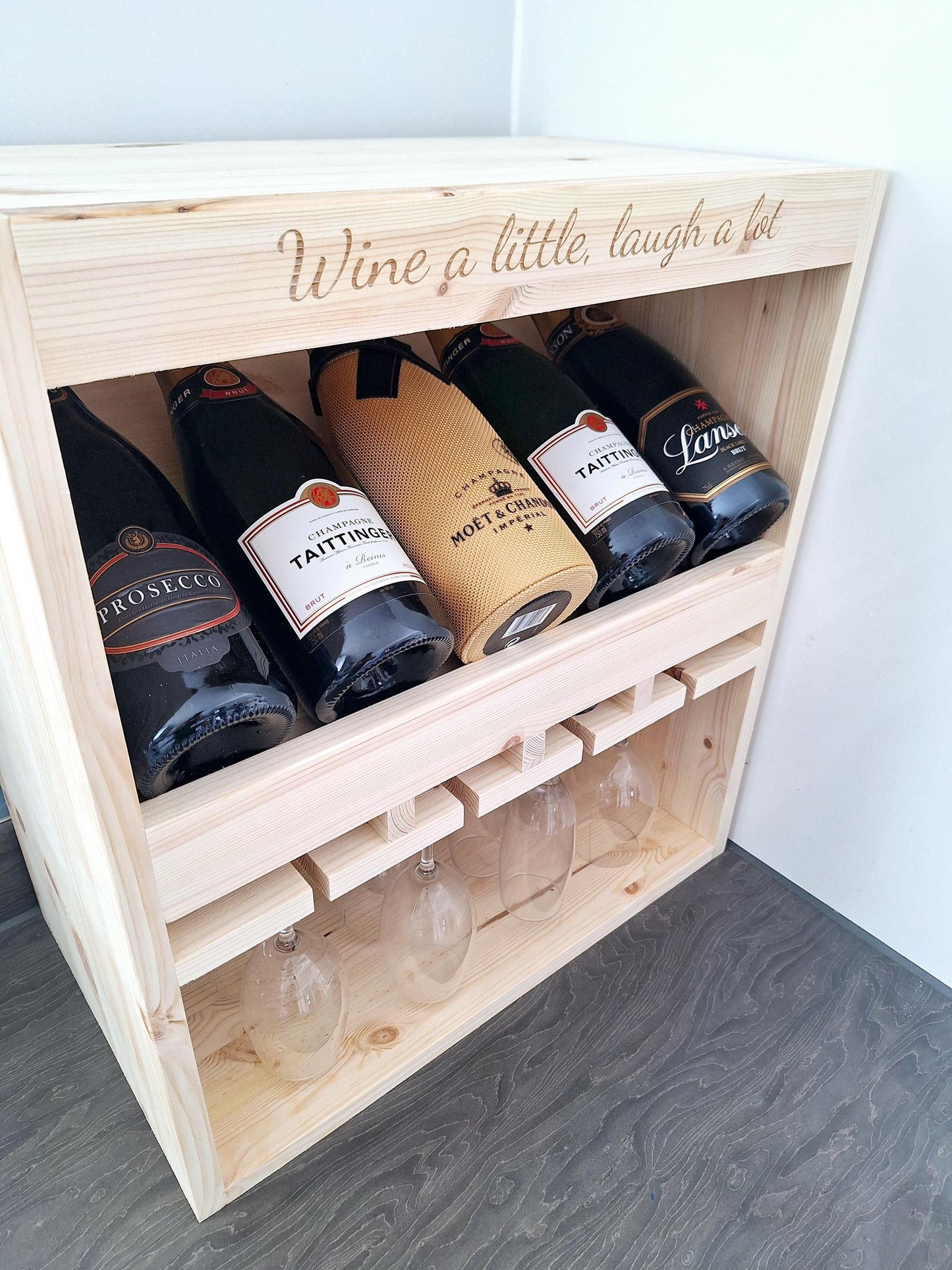Personalised wine and glass display rack