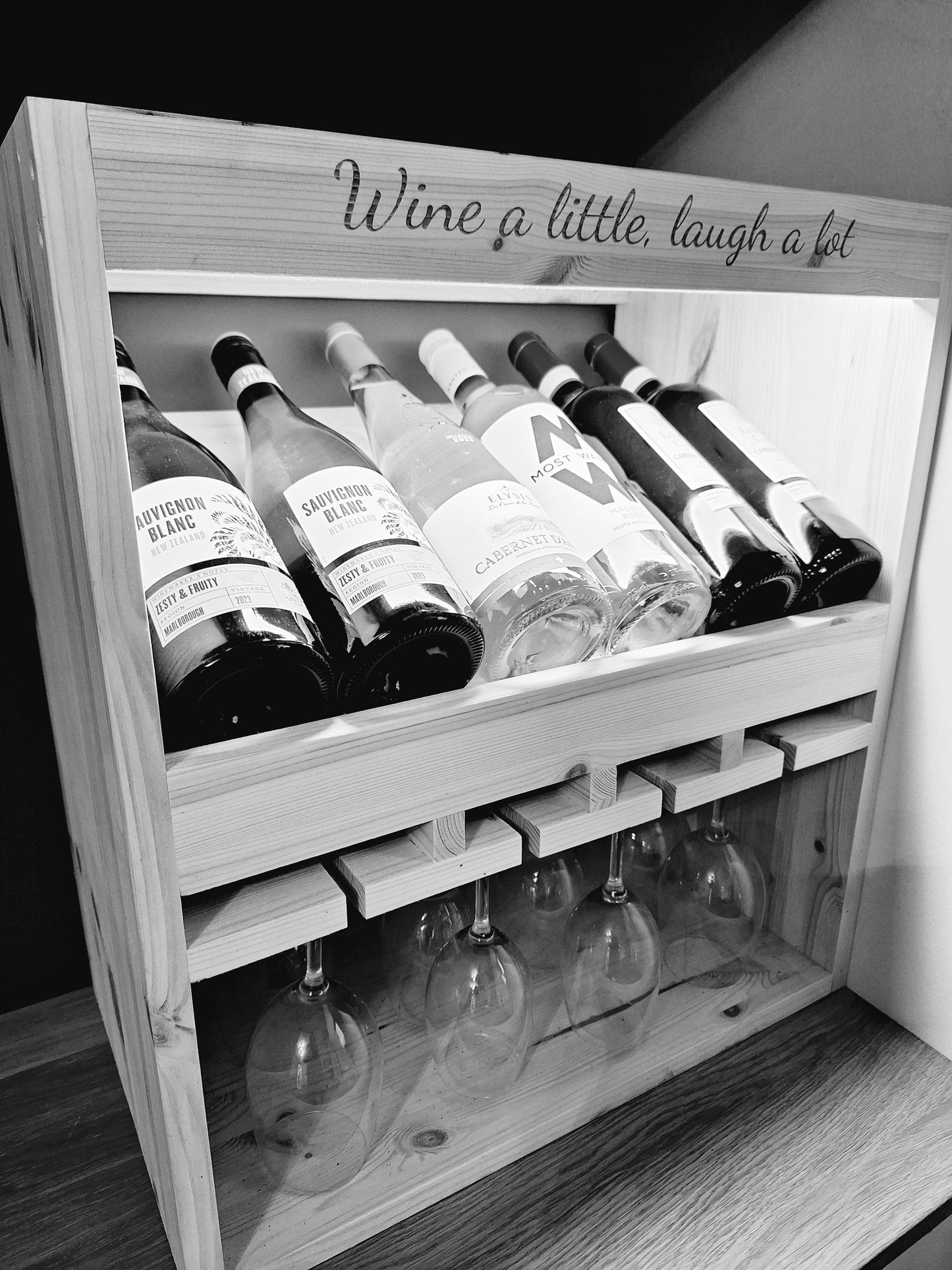 Personalised wine and glass display rack