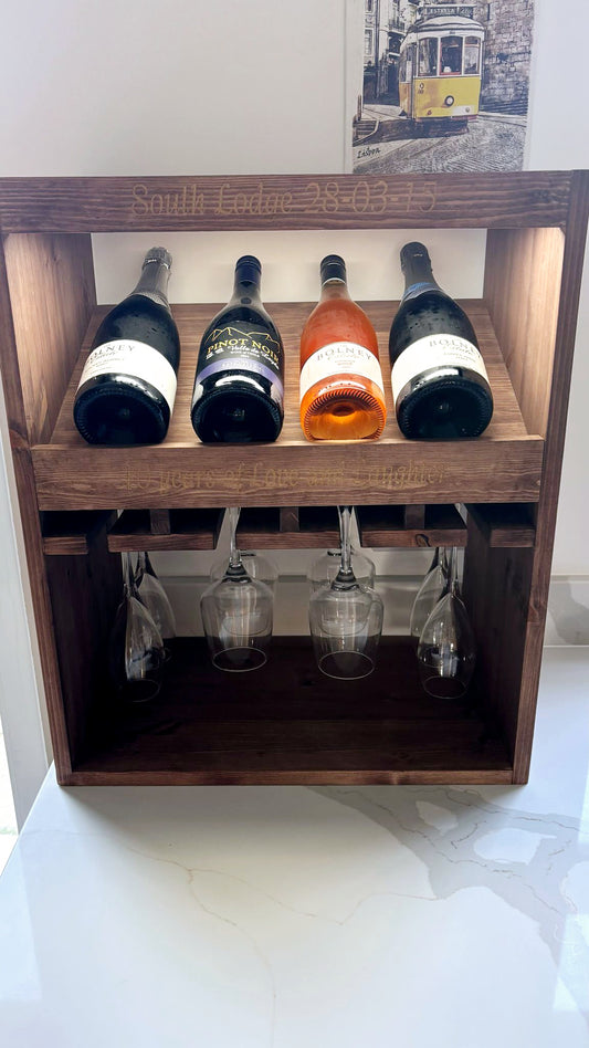 Personalised wine and glass display rack