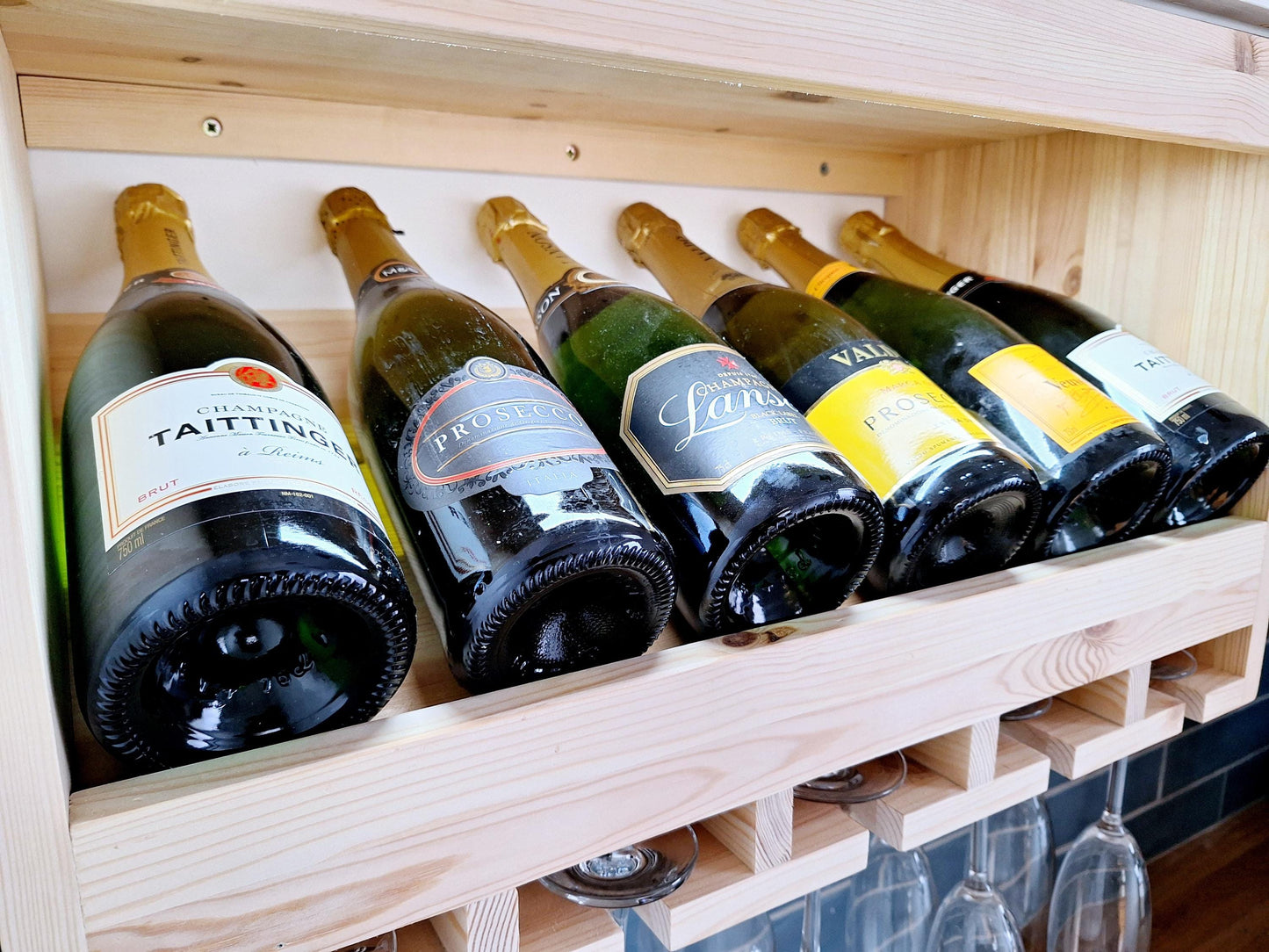 Wall mounted wine and glass rack