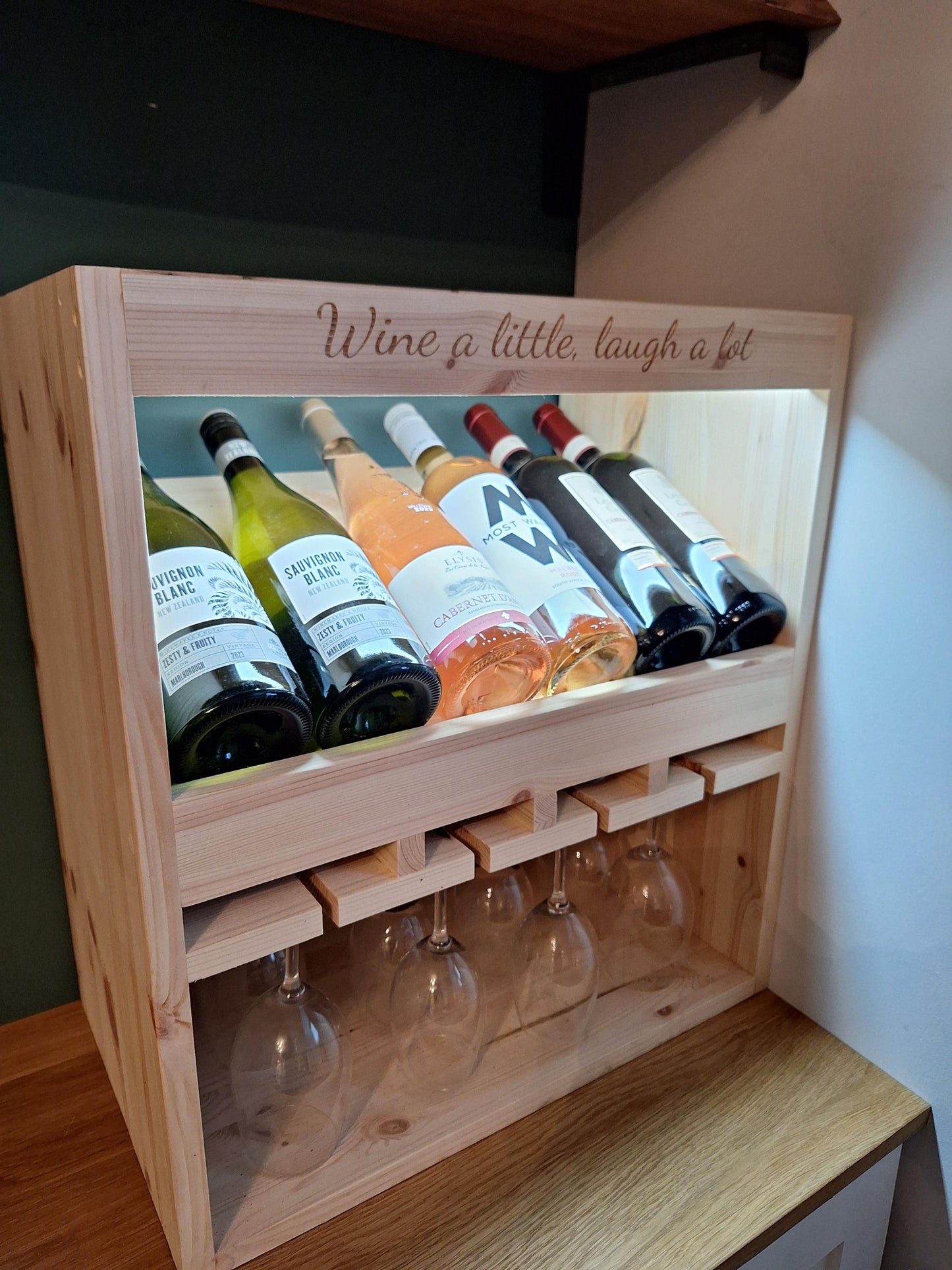 Personalised wine and glass display rack