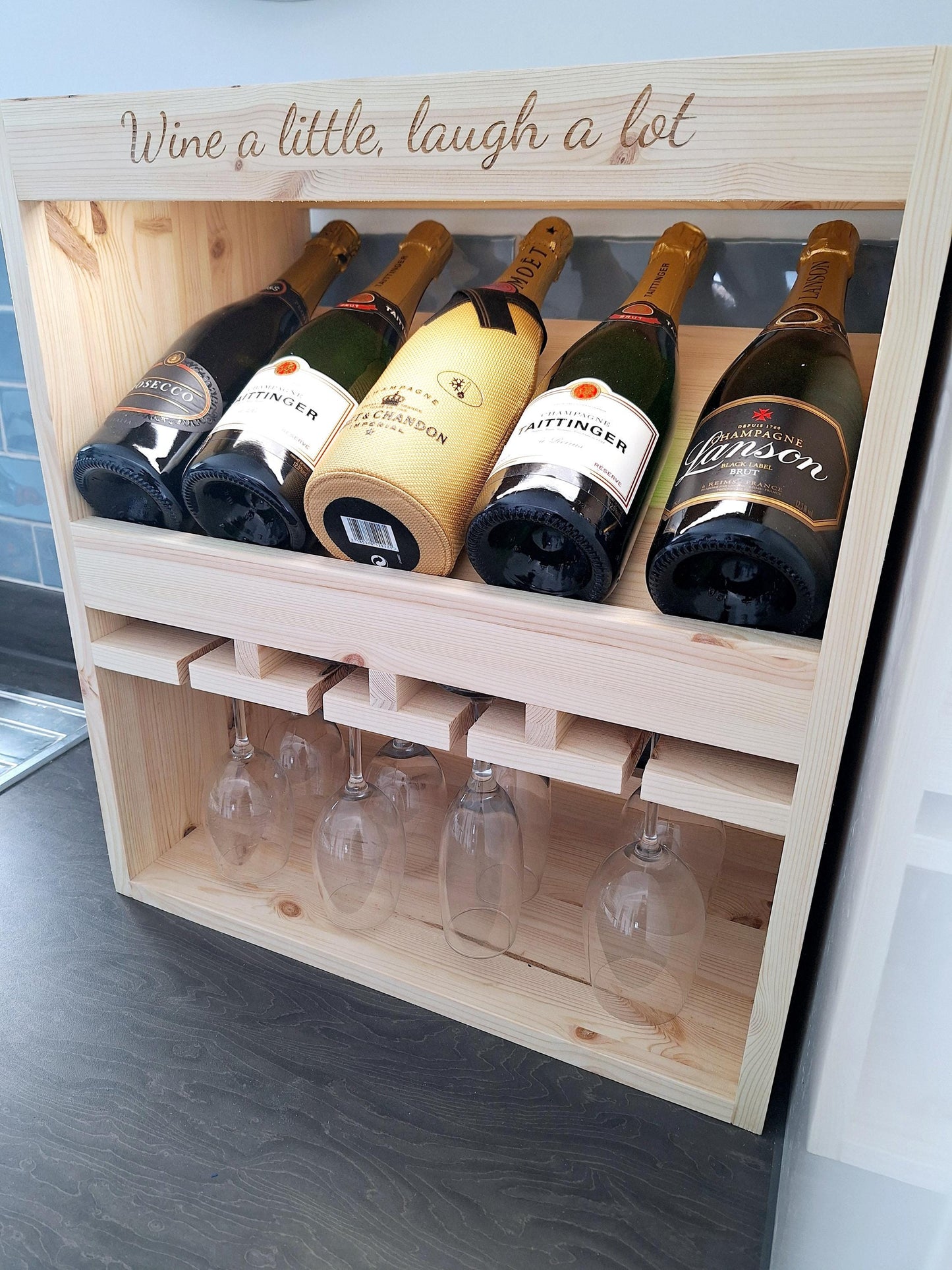 Personalised wine and glass display rack