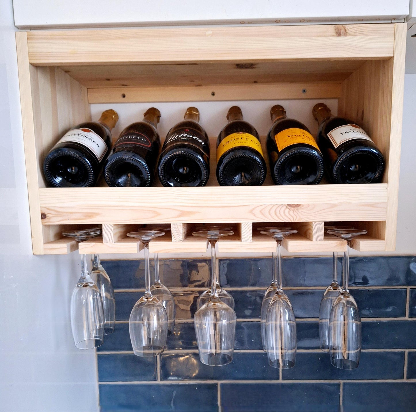 Wall mounted wine and glass rack