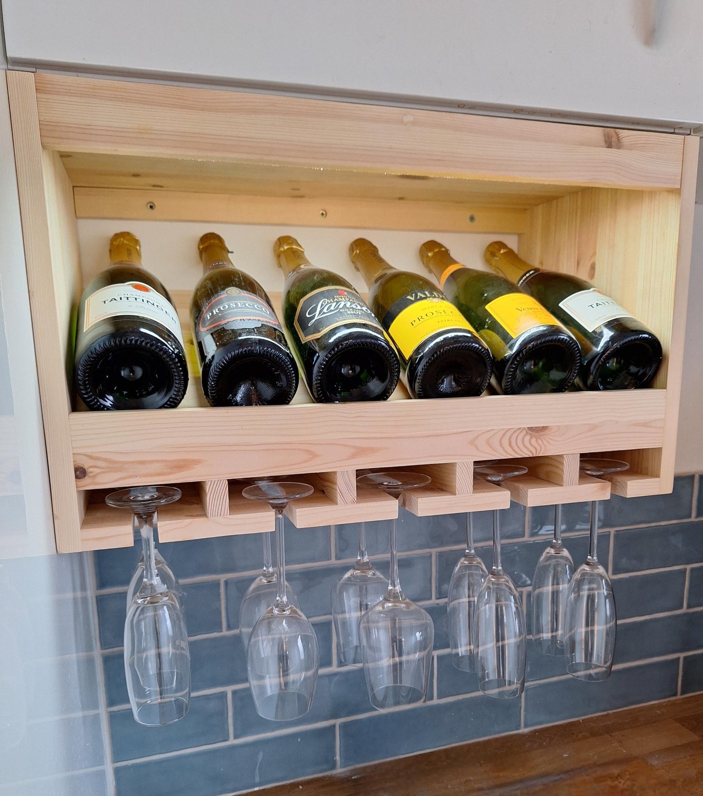 Wall mounted wine and glass rack