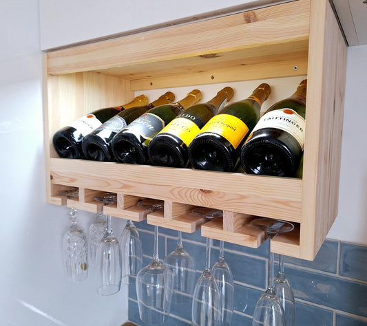 Wall mounted wine and glass rack