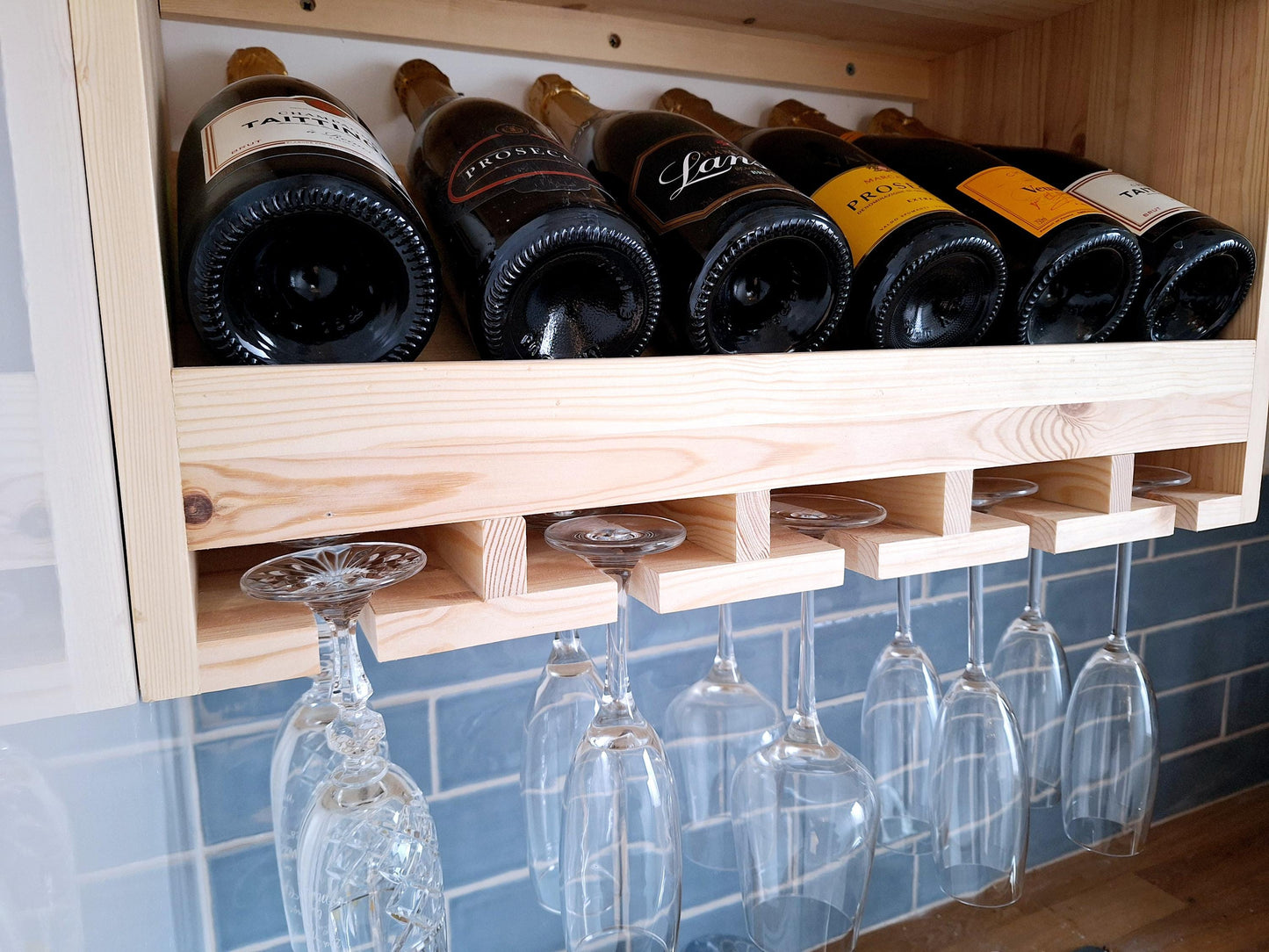 Wall mounted wine and glass rack