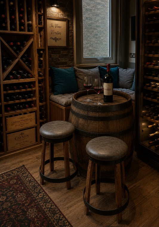 Chesterfield oak whisky barrel stool - Leather topped