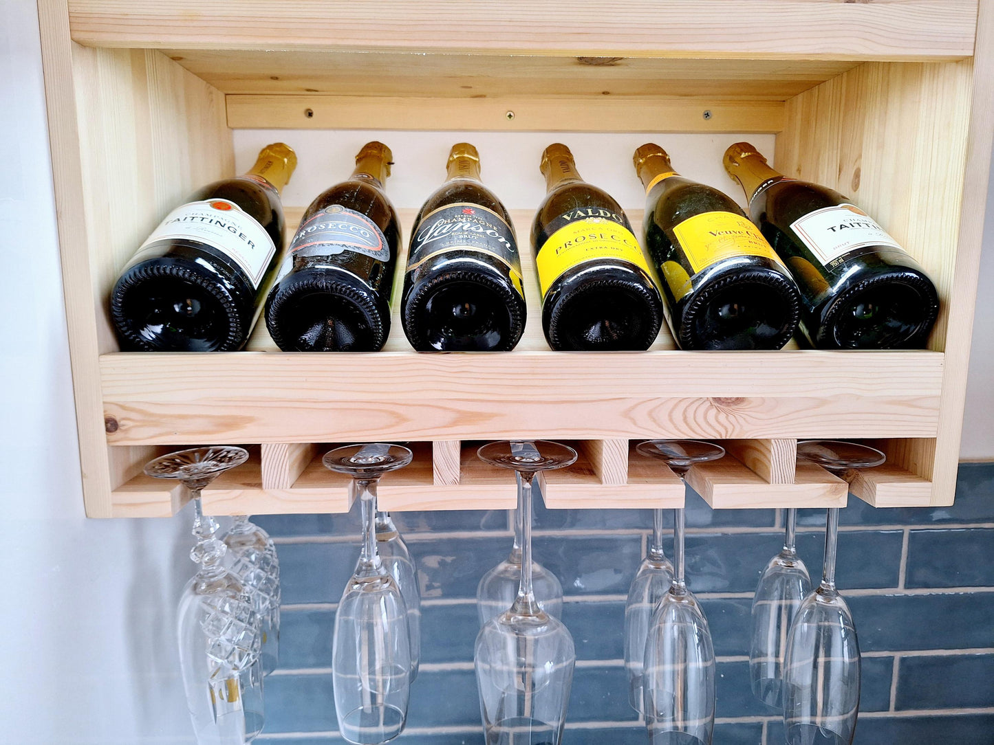 Wall mounted wine and glass rack