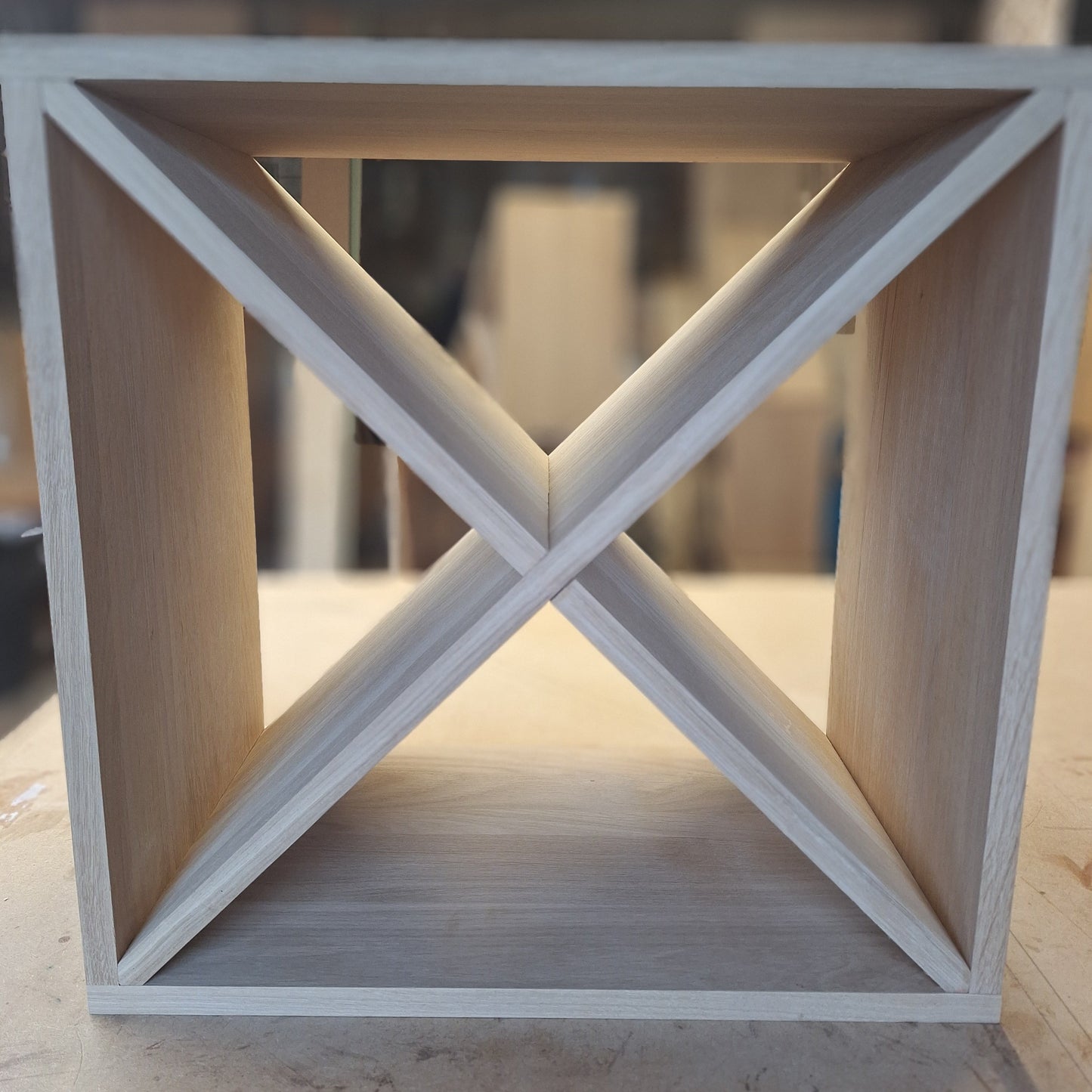 Solid Oak Cross Cube Wine Rack
