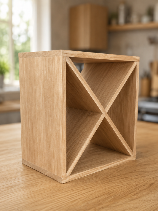 Solid Oak Cross Cube Wine Rack