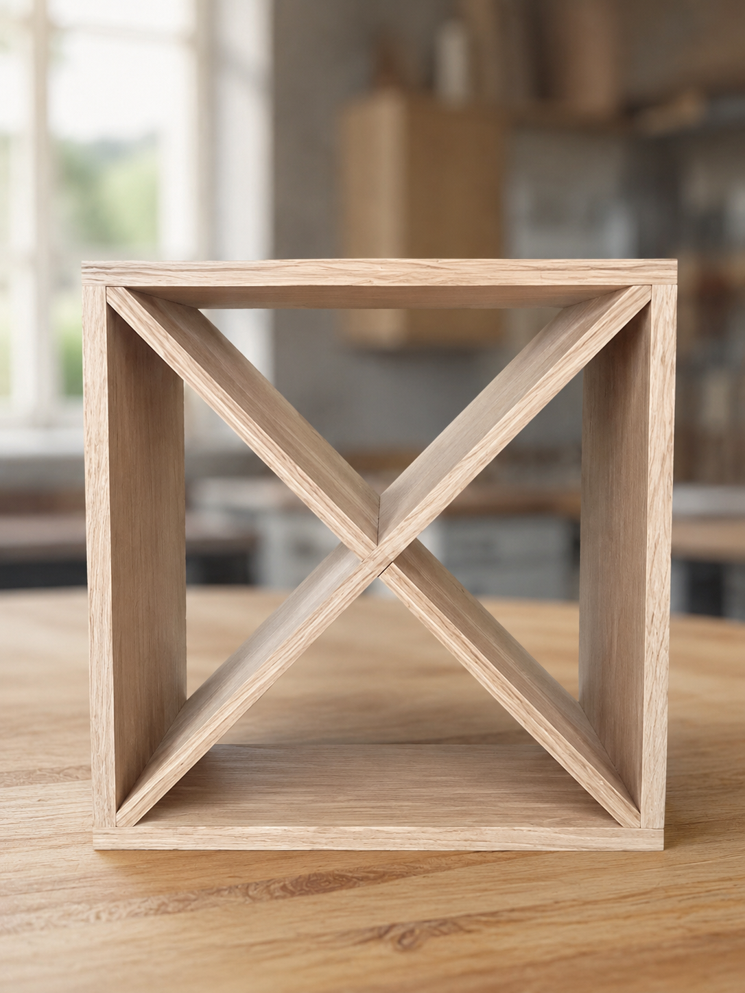Solid Oak Cross Cube Wine Rack